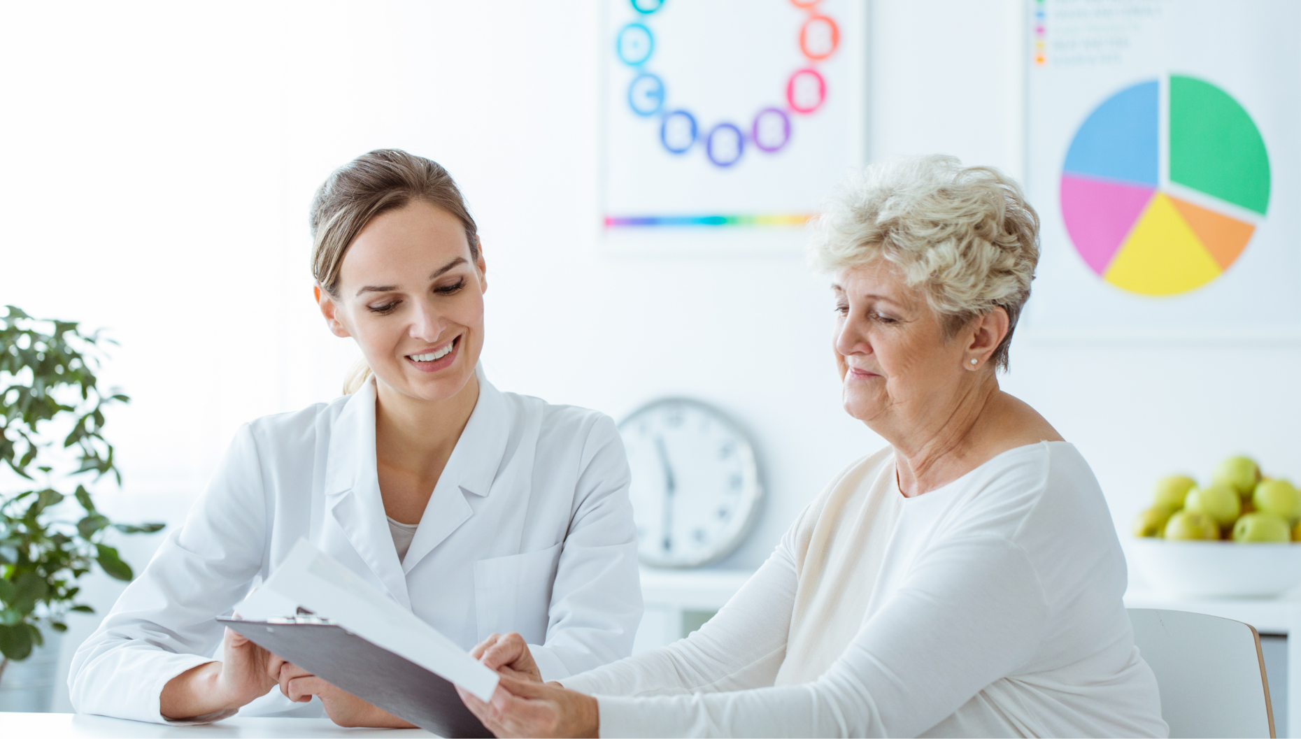 image of older adult patient reviewing results with physician