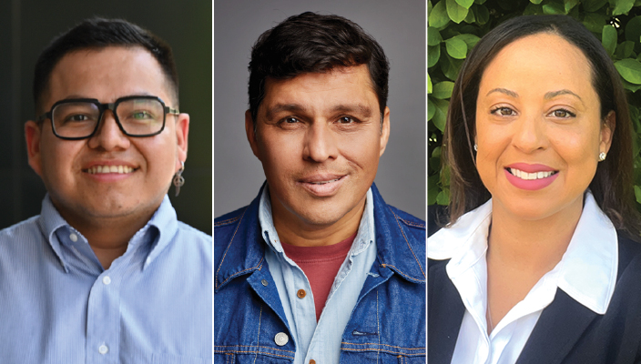 Composite image of headshots of the three All of Us Research Program Participant Ambassadors interviewed for this article.   From left to right: Alex Bautista, Daniel G. Garza, Aldonza Milian