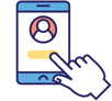 Icon of a finger and a mobile phone touchscreen.